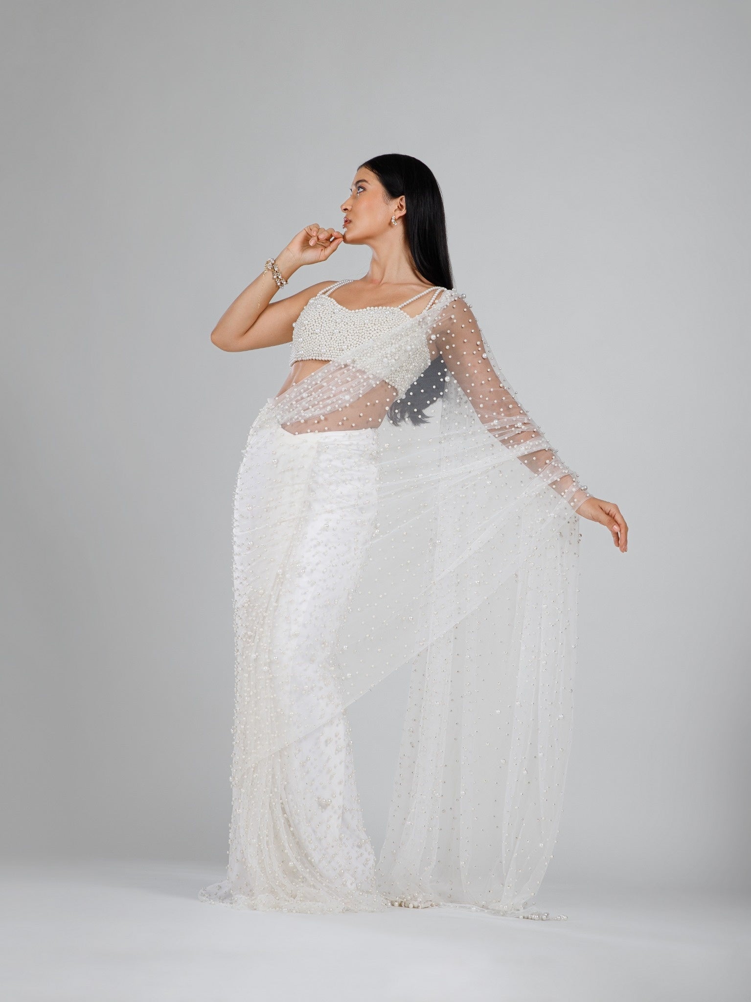 Ivory Lux Pearl Saree