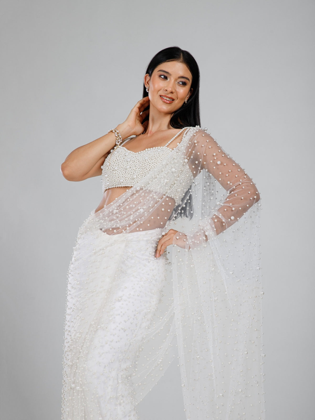 Ivory Lux Pearl Saree