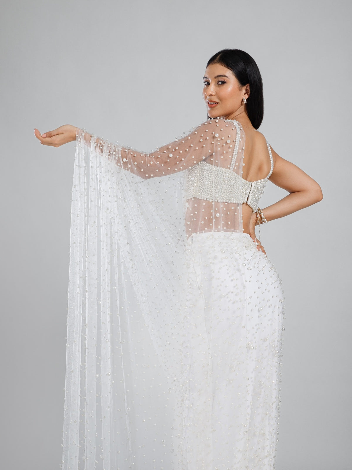 Ivory Lux Pearl Saree